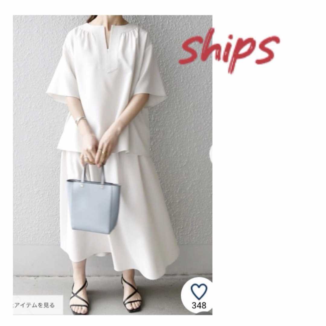 SHIPS(シップス)の未使用　SHIPS any リネンライクキーネックトップス＆フレアスカート レディースのレディース その他(セット/コーデ)の商品写真