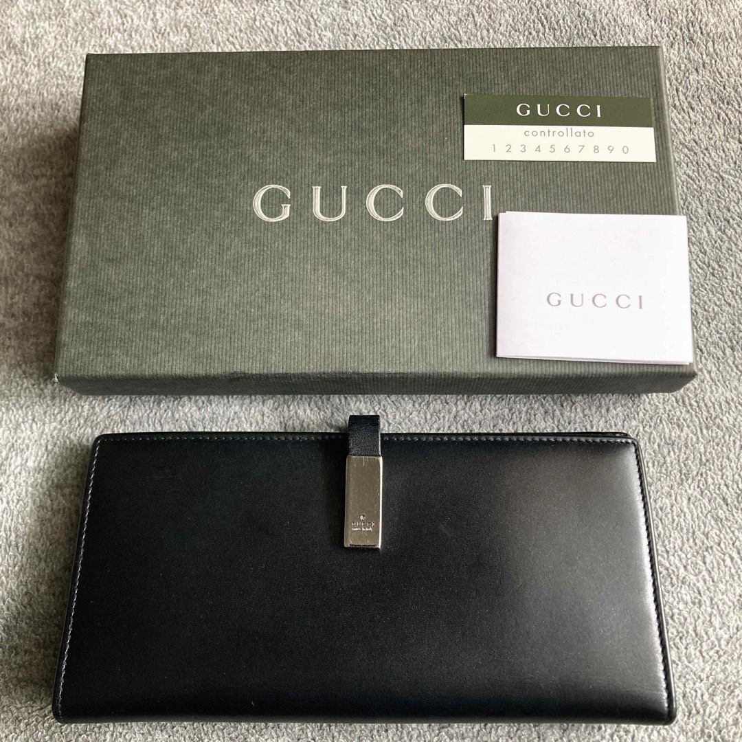 Gucci(グッチ)の【状態良好セット】グッチ 二つ折り長財布 カーフレザー ブラック Cカード付き メンズのファッション小物(長財布)の商品写真