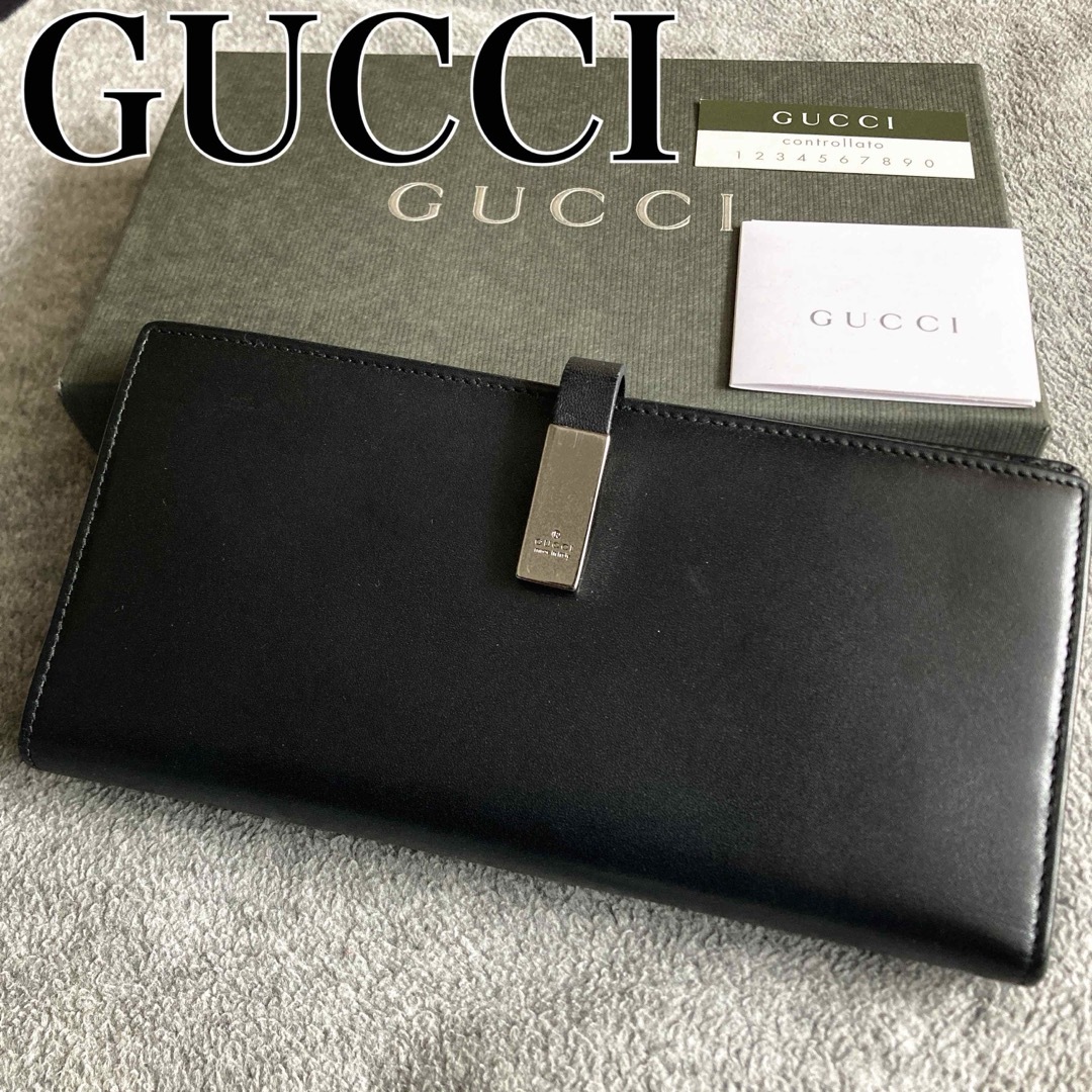 Gucci(グッチ)の【状態良好セット】グッチ 二つ折り長財布 カーフレザー ブラック Cカード付き メンズのファッション小物(長財布)の商品写真