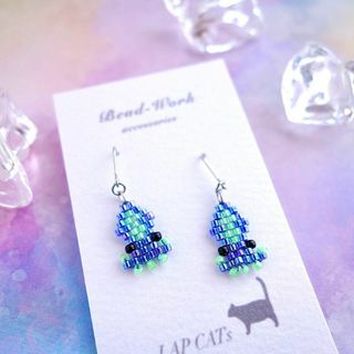 【イヤリングOK】イカ　ピアス　ハンドメイド　（イカタコシリーズ）青　ホタルイカ(ピアス)