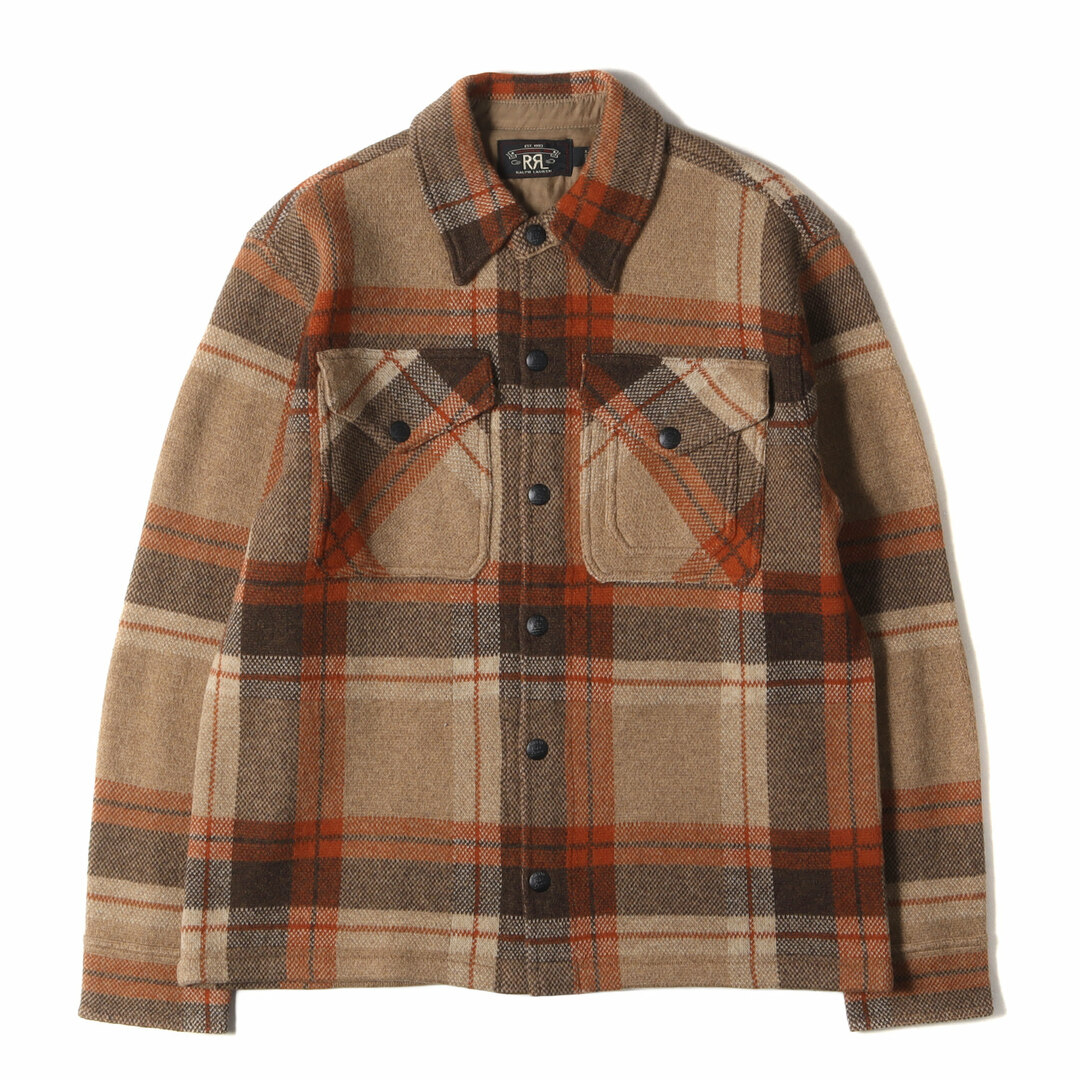 RRL(ダブルアールエル)の美品 RRL ダブルアールエル ジャケット サイズ:S 22AW チェック ウール シャツ セーター PLAID WORK SHIRT SWEATER ベージュ ブラウン ラルフローレン アウター 上着 ブルゾン【メンズ】【中古】 メンズのジャケット/アウター(その他)の商品写真