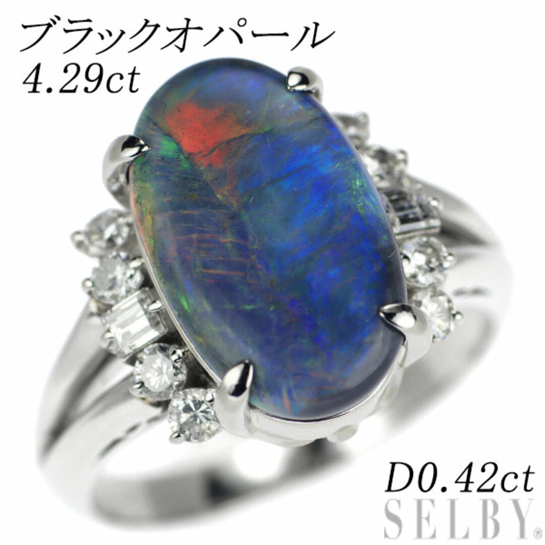 Pt900 ブラックオパール ダイヤモンド リング 4.29ct D0.42ct レディースのアクセサリー(リング(指輪))の商品写真