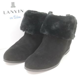 ランバンオンブルー(LANVIN en Bleu)のIT05UODYIU3X 美品 ランバン オン ブルー ファー スエード インヒール ブーツ ブラック レディース 靴 サイズ 23 1/2(ブーツ)