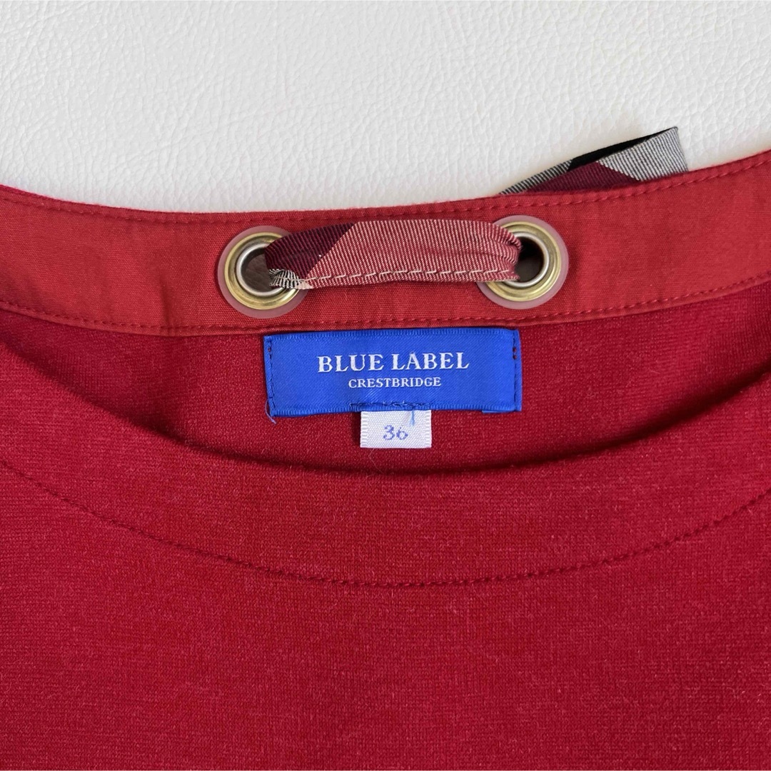 BLUE LABEL CRESTBRIDGE(ブルーレーベルクレストブリッジ)の美品　BLUE LABEL CRESTBRIDGE フレアワンピース　袖チェック レディースのワンピース(ひざ丈ワンピース)の商品写真