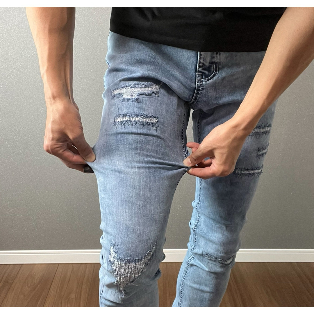 【ケミカルデニム】⓪ダメージ加工スキニーパンツ人気 ザラ ロンハーマン 好きな方 メンズのパンツ(デニム/ジーンズ)の商品写真
