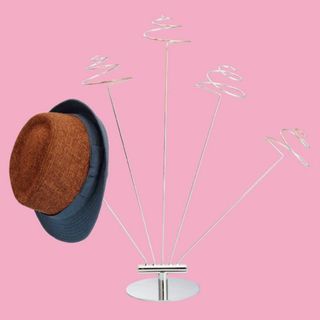 新品■スプリング帽子スタンド5銀色ハットキャップウィッグ被り物ヘッド小物シルバー(店舗用品)
