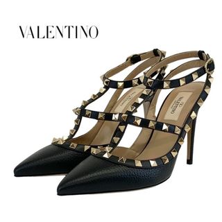 ヴァレンティノ(VALENTINO)の未使用 ヴァレンティノ VALENTINO パンプス サンダル 靴 シューズ ロックスタッズ レザー ブラック 黒 ゴールド(ハイヒール/パンプス)