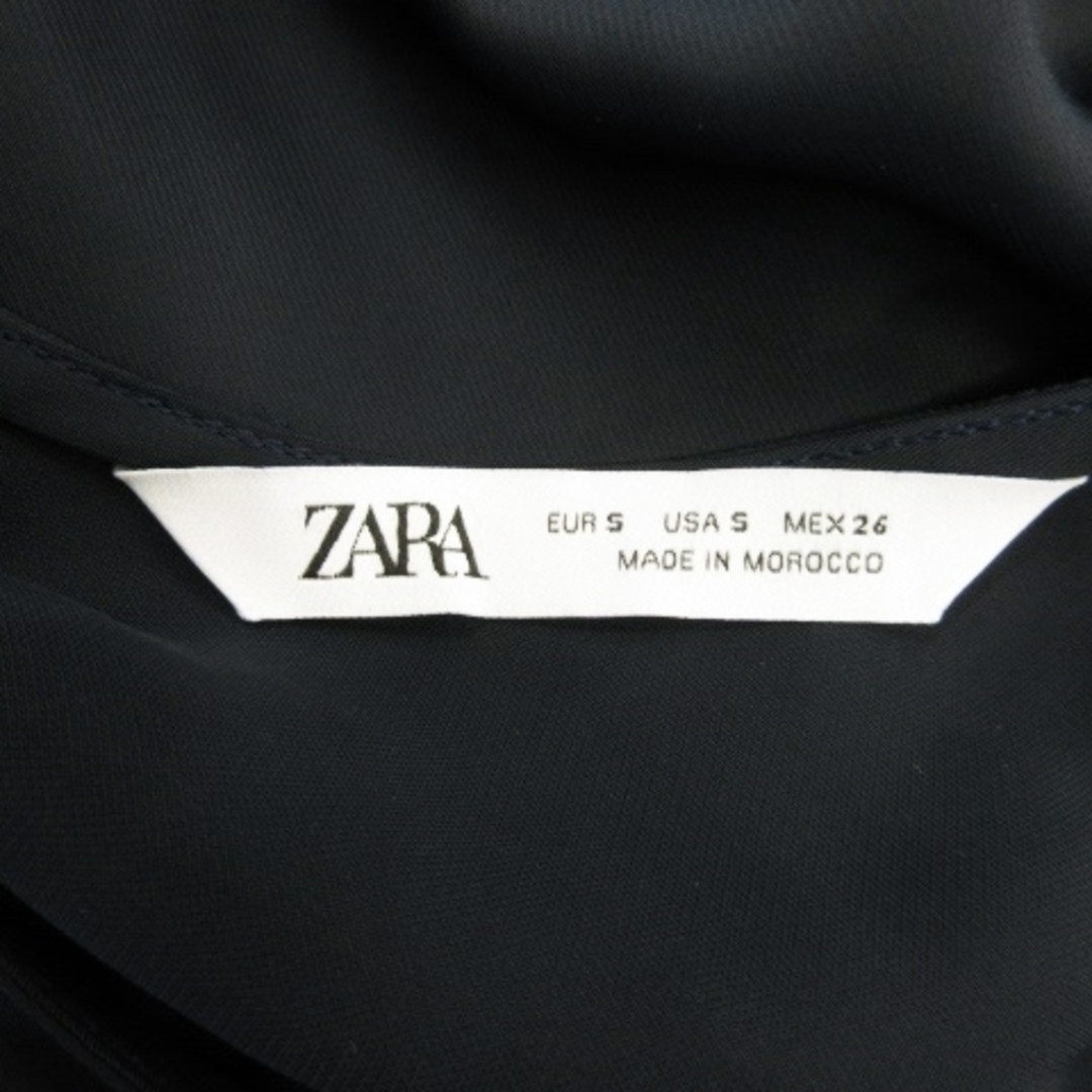 ZARA(ザラ)のザラ ブラウス ラウンドネック 五分袖 とろみ 光沢 配色 バイカラー S 紺 レディースのトップス(その他)の商品写真