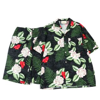 グッチ(Gucci)の未使用品○GUCCI グッチ 20AW 624524 / 619073 ハワイアンプリント/花柄 シルク混 開衿 ボウリングシャツ/ハーフパンツ セットアップ ブラック系 マルチカラー 44 / 46 イタリア製 正規品 メンズ(セットアップ)