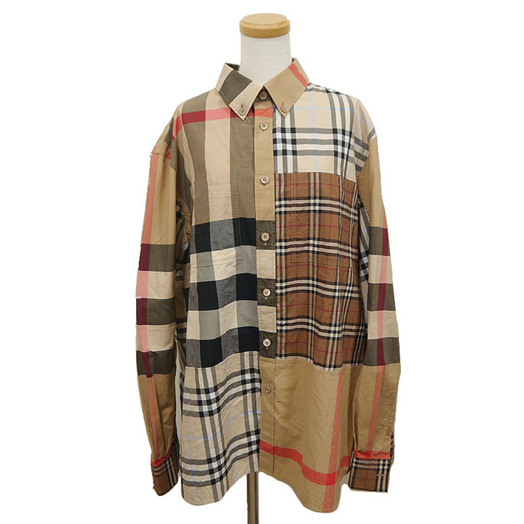 BURBERRY(バーバリー)のバーバリー パッチワークチェックシャツ サイズL 長袖 ベージュ メンズ メンズのトップス(Tシャツ/カットソー(七分/長袖))の商品写真