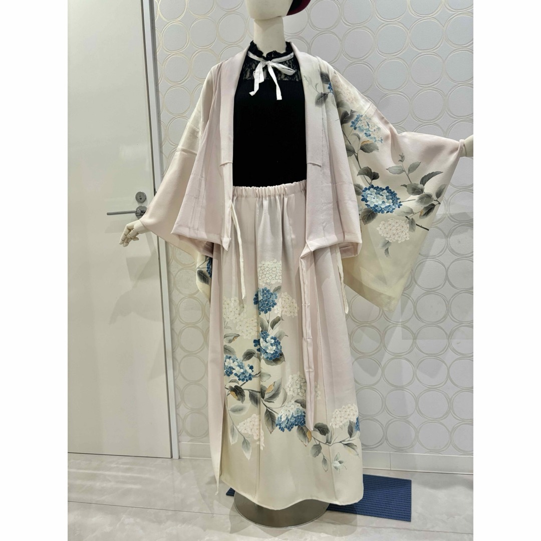 着物リメイク 正絹訪問着 薄手 紫陽花 ショート丈羽織 ロング 着物リメイク 正絹訪問着 薄手 紫陽花 ショート丈羽織 ロング