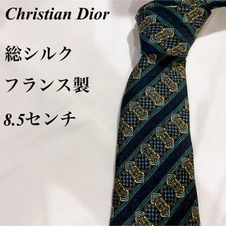 クリスチャンディオール(Christian Dior)の美品★Christian Dior★グリーン★総柄★総シルク★フランス製★8.5(ネクタイ)