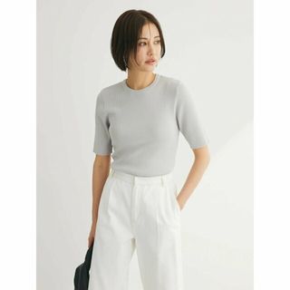 グリーンパークス(green parks)の【ライトグレー】洗える コンパクトニットプルオーバー 24SS/レディース/クルーネック/洗える/ウォッシャブル/ボーダー(ニット/セーター)