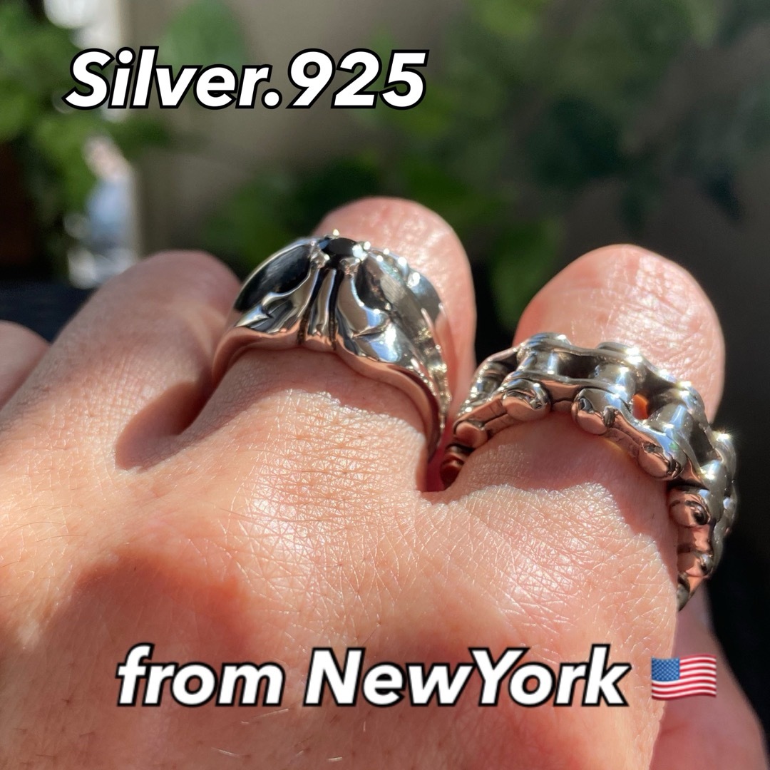 NY シルバーリング【23号】メンズリング SILVER925 指輪 BK石 NY シルバーリング【23号】メンズリング SILVER925 指輪 BK石