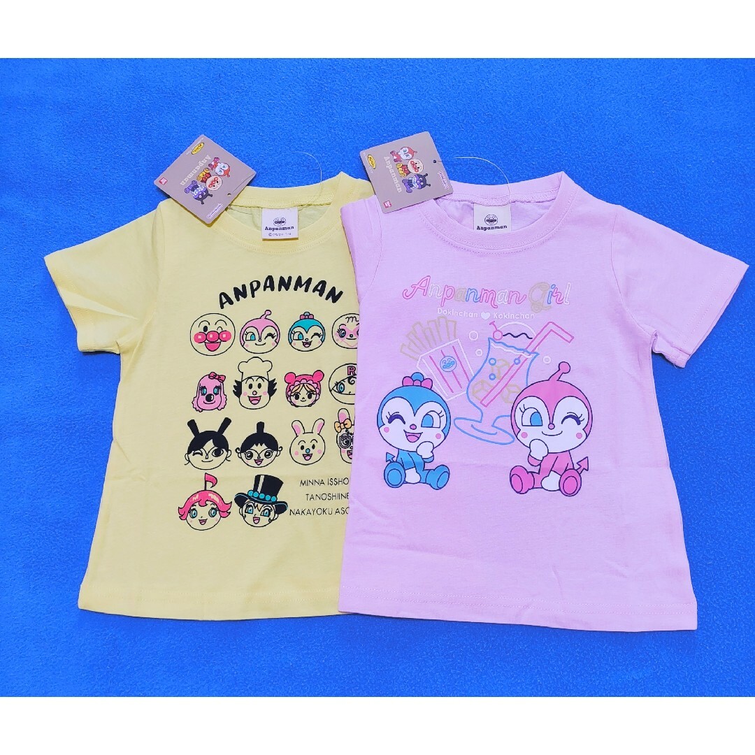 アンパンマン(アンパンマン)の新品　100cm　アンパンマン　女の子半袖Ｔシャツ2枚セット　ソーダP×ガールY キッズ/ベビー/マタニティのキッズ服女の子用(90cm~)(Tシャツ/カットソー)の商品写真