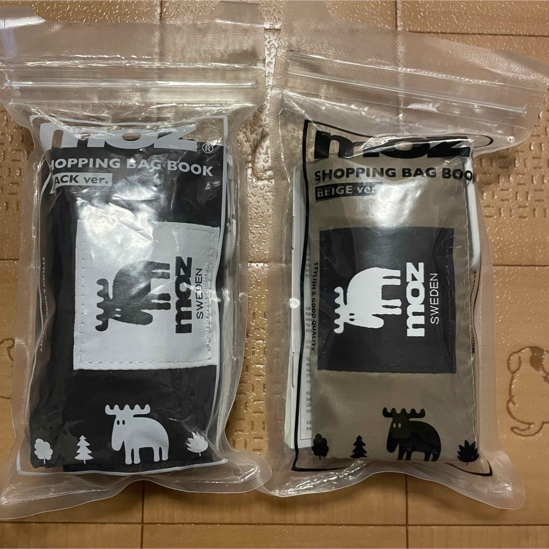 moz(モズ)のmoz SHOPPING BAG BOOKバッグ＆カラビナBLACK&BEIGE レディースのバッグ(エコバッグ)の商品写真