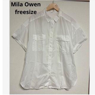 ミラオーウェン(Mila Owen)の【翌日発送】ミラオーウェン ポケット付き半袖ブラウス チュニック丈 白 フリー(シャツ/ブラウス(半袖/袖なし))