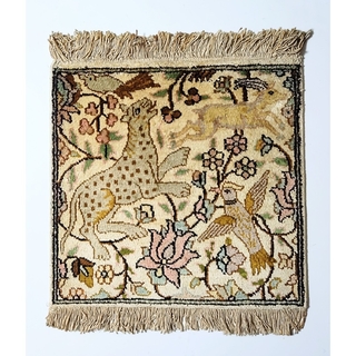 インド ミニ絨毯 約37×37cm シルク【ヴィンテージ】(カーペット)