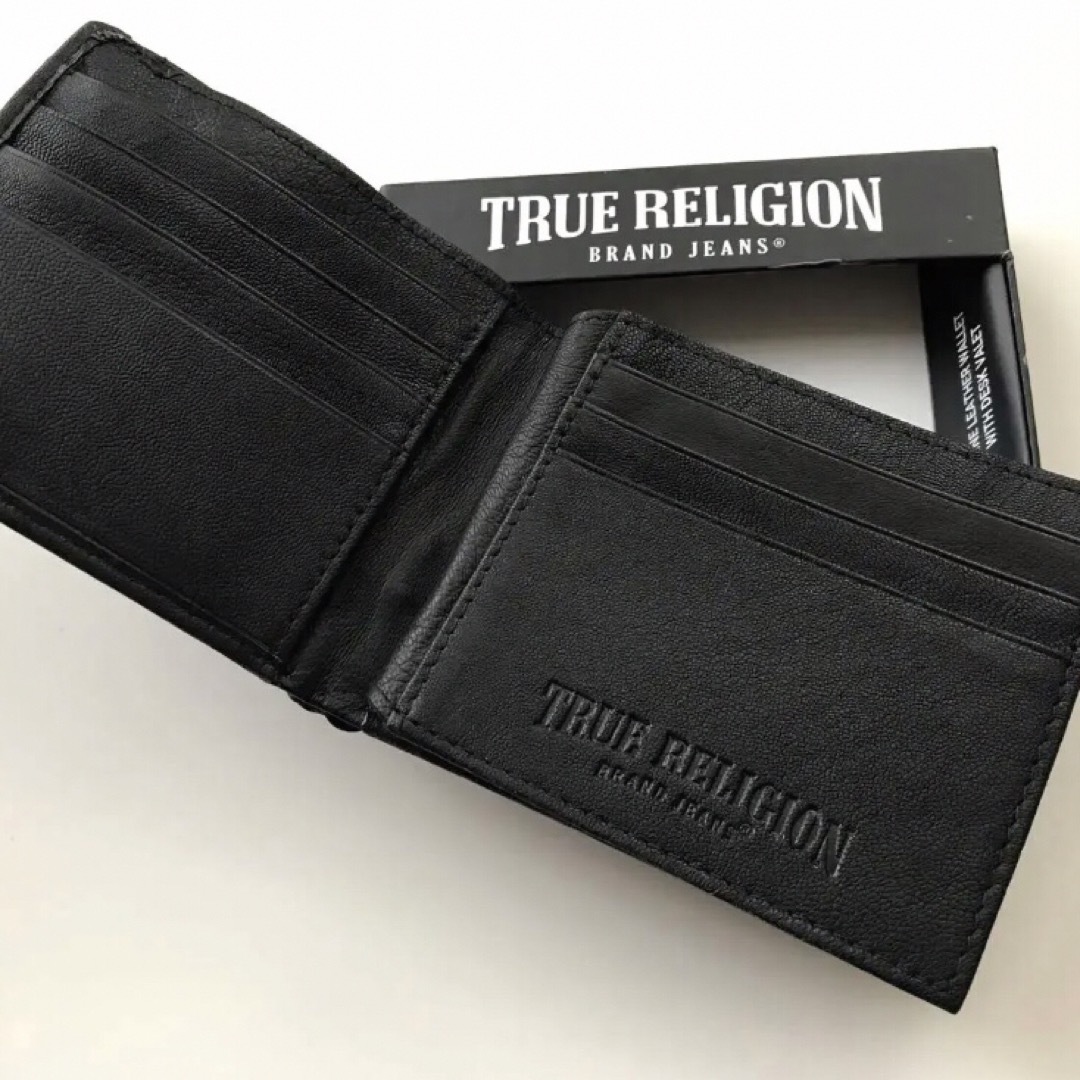 True Religion(トゥルーレリジョン)のレア【新品】トゥルーレリジョン USA 本革 レザー 折り財布 黒 メンズのファッション小物(折り財布)の商品写真