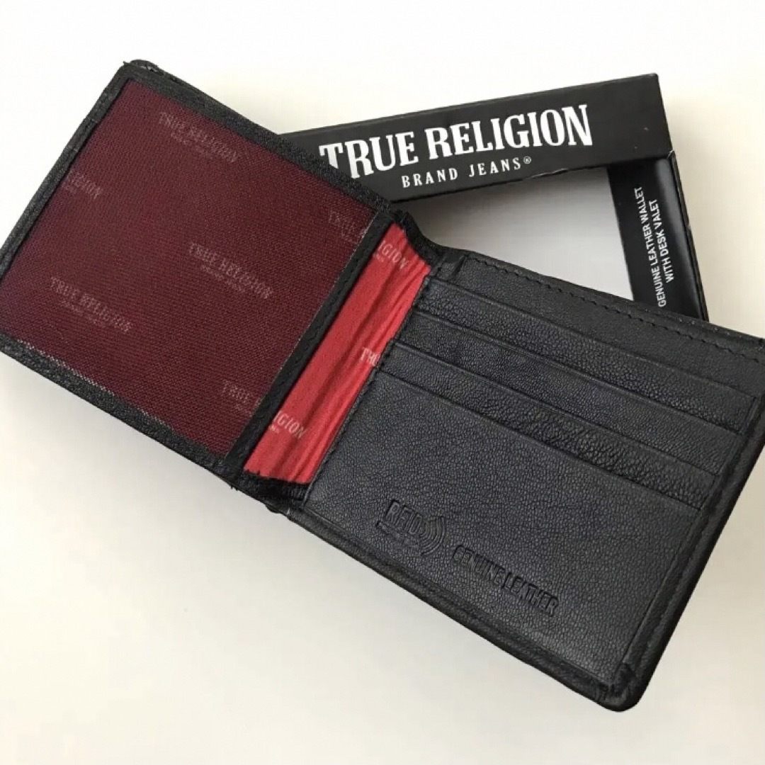 True Religion(トゥルーレリジョン)のレア【新品】トゥルーレリジョン USA 本革 レザー 折り財布 黒 メンズのファッション小物(折り財布)の商品写真