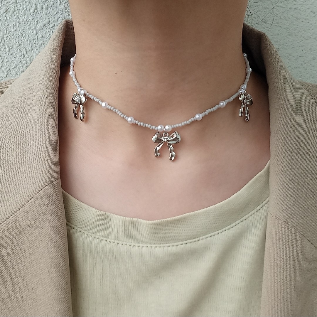 hand made beads necklace present🎀 ハンドメイドのアクセサリー(ネックレス)の商品写真