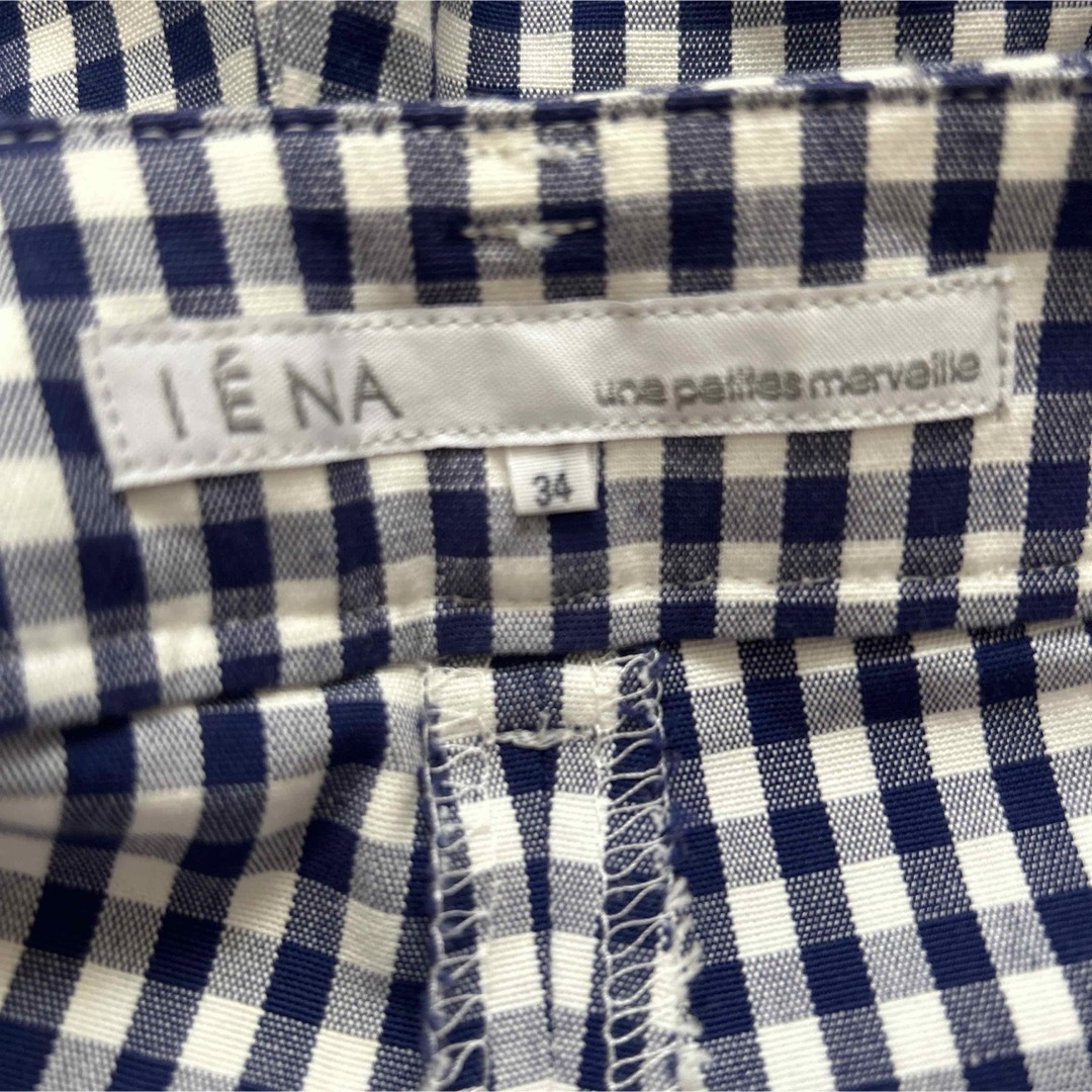 IENA(イエナ)の【美品】IENA★クロップドパンツ★34★ギンガムチェック柄★ブルー★リボン レディースのパンツ(クロップドパンツ)の商品写真