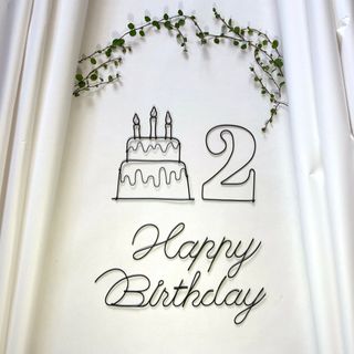 ワイヤークラフト　誕生日　ケーキ　写真　Happy Birthday 飾りアート(その他)