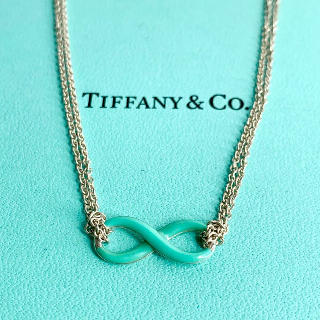 Tiffany & Co.(ティファニー)のティファニー エナメル ブルー インフィニティ ダブルチェーン ネックレス 希少 レディースのアクセサリー(ネックレス)の商品写真