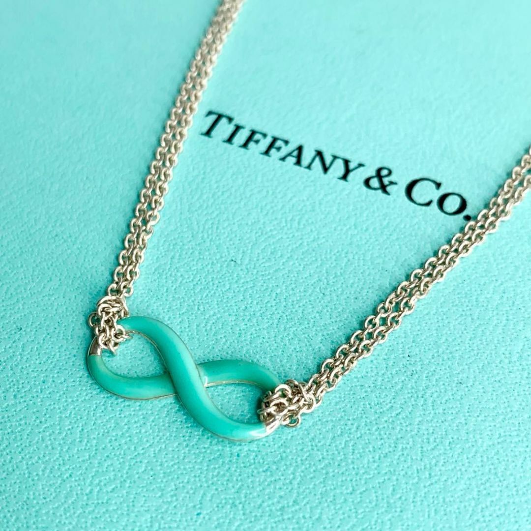 Tiffany & Co.(ティファニー)のティファニー エナメル ブルー インフィニティ ダブルチェーン ネックレス 希少 レディースのアクセサリー(ネックレス)の商品写真