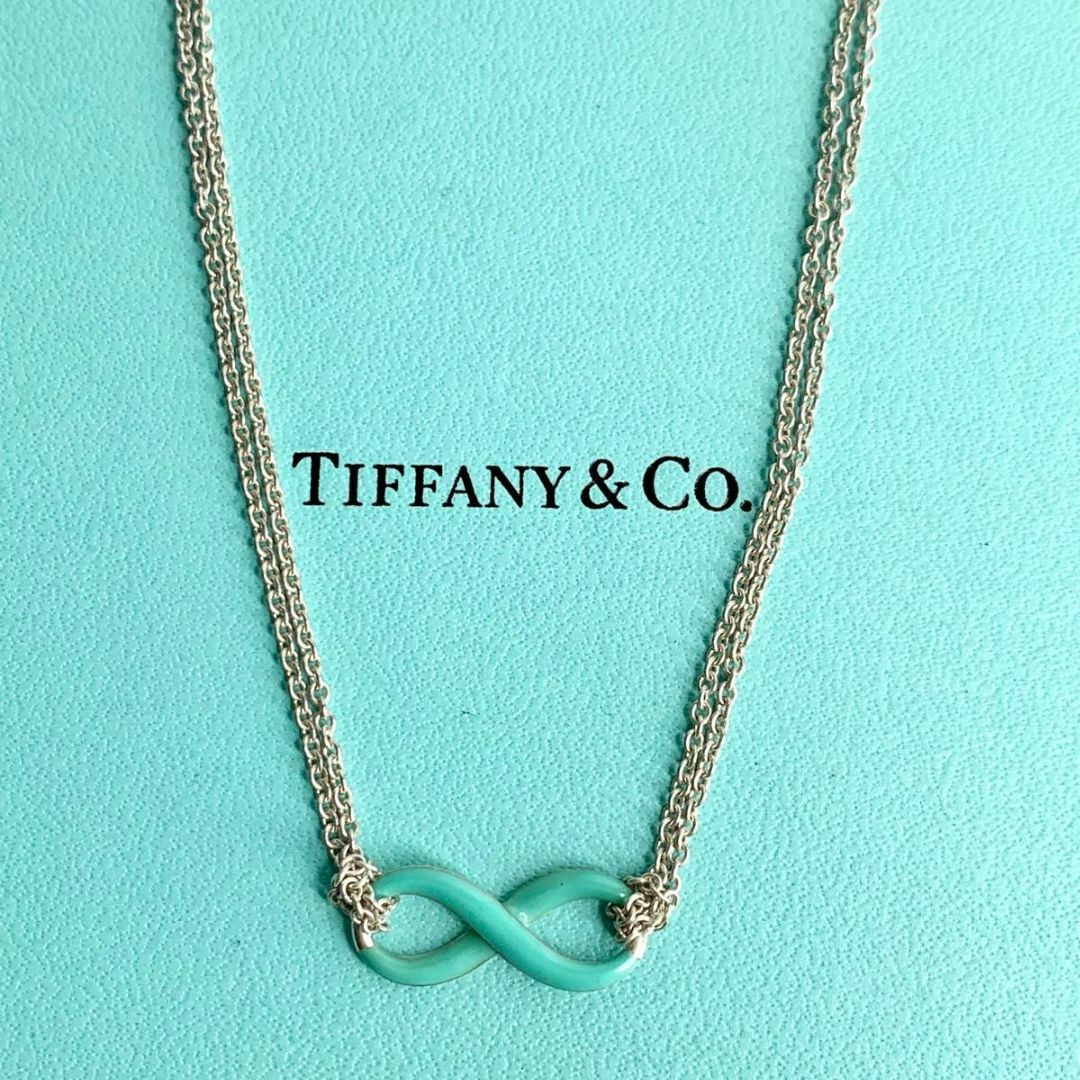 Tiffany & Co.(ティファニー)のティファニー エナメル ブルー インフィニティ ダブルチェーン ネックレス 希少 レディースのアクセサリー(ネックレス)の商品写真