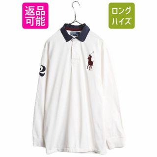 ラルフローレン(Ralph Lauren)のビッグポニー ポロ ラルフローレン 長袖 ラガー シャツ メンズ L / 古着 長袖シャツ ラグビーシャツ ヘビーウェイト ナンバリング ホワイト(シャツ)