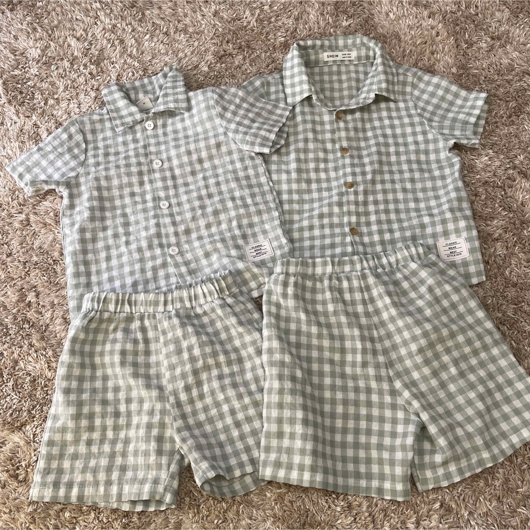 兄弟　お揃い　90 ・ 100   ペアルック  SHEIN  セットアップ キッズ/ベビー/マタニティのキッズ服男の子用(90cm~)(Tシャツ/カットソー)の商品写真