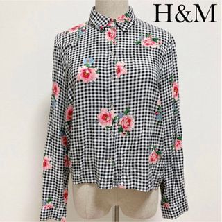 エイチアンドエム(H&M)のH&M ギンガムチェックシャツ バラ ローズ 花柄 レーヨン100% チェック柄(シャツ/ブラウス(長袖/七分))