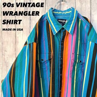 ラングラー(Wrangler)の90sヴィンテージ USA製古着　ラングラーストライププリント柄ウエスタンシャツ(シャツ)