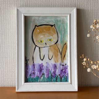 絵画。原画【紫の風信子の茂みを散歩している橘猫】(絵画/タペストリー)