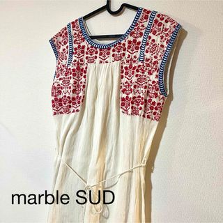 marble sud ワンピース　べレグ刺繍　白(ひざ丈ワンピース)