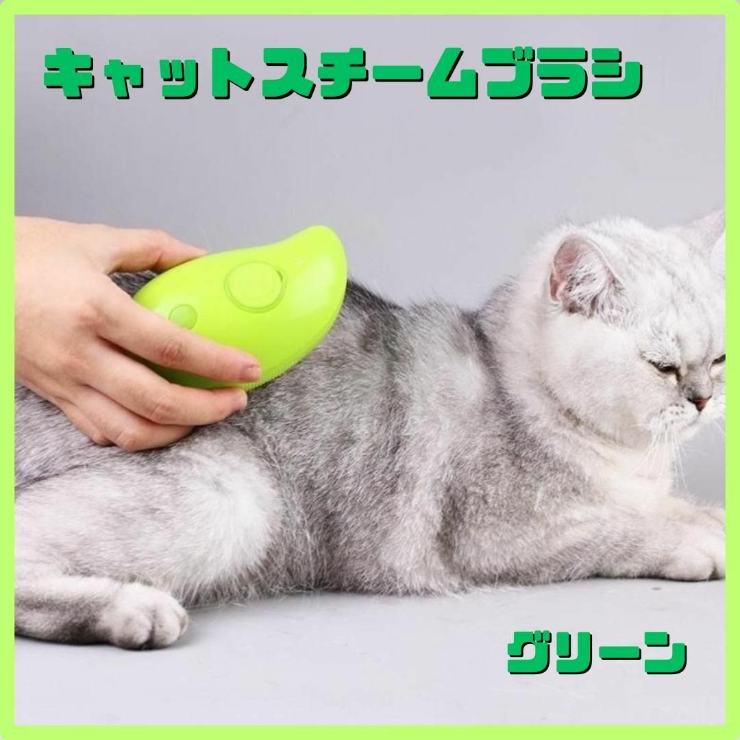 キャット スチームブラシ USB充電 マッサージ 犬 猫 ブラッシング 緑 その他のペット用品(猫)の商品写真