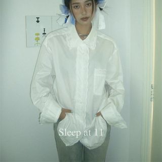 エレンディーク(ELENDEEK)のSleep at 11 ロング シャツ レース ビッグ オーバー ホワイト 白(シャツ/ブラウス(長袖/七分))