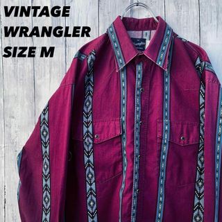 ラングラー(Wrangler)のヴィンテージ古着　ラングラー　ネイティヴストライプ柄ウエスタンシャツ　サイズM(シャツ)