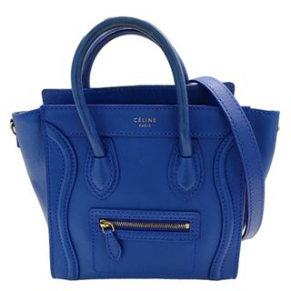 セリーヌ(celine)のセリーヌ CELINE バッグ レディース ブランド ハンドバッグ ショルダーバッグ 2way レザー ラゲージ ナノショッパー ブルー ゴールド金具 手提げ 斜め掛け【中古】(ハンドバッグ)