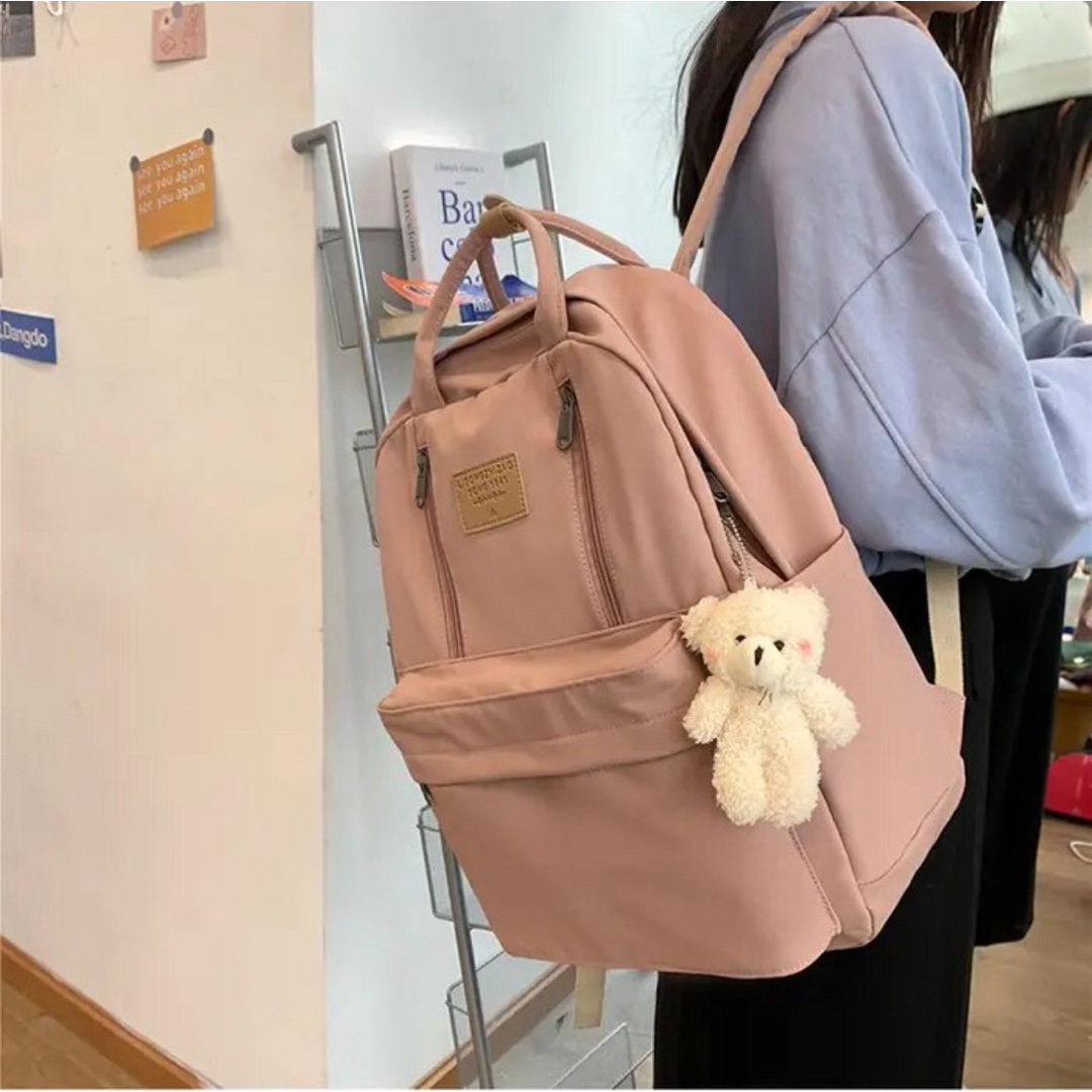 リュック ポケット付き クマさん バックパック 通学 通勤 韓国 くすみピンク レディースのバッグ(リュック/バックパック)の商品写真