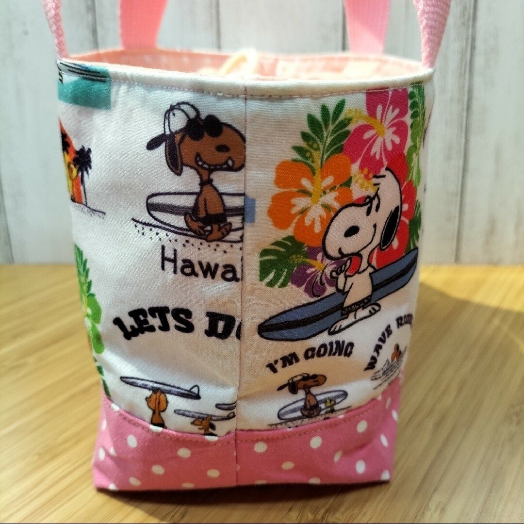 SNOOPY(スヌーピー)のSNOOPY　Hawaiiピンク　巾着トートバッグ　お弁当袋　お散歩バッグ ハンドメイドのファッション小物(バッグ)の商品写真