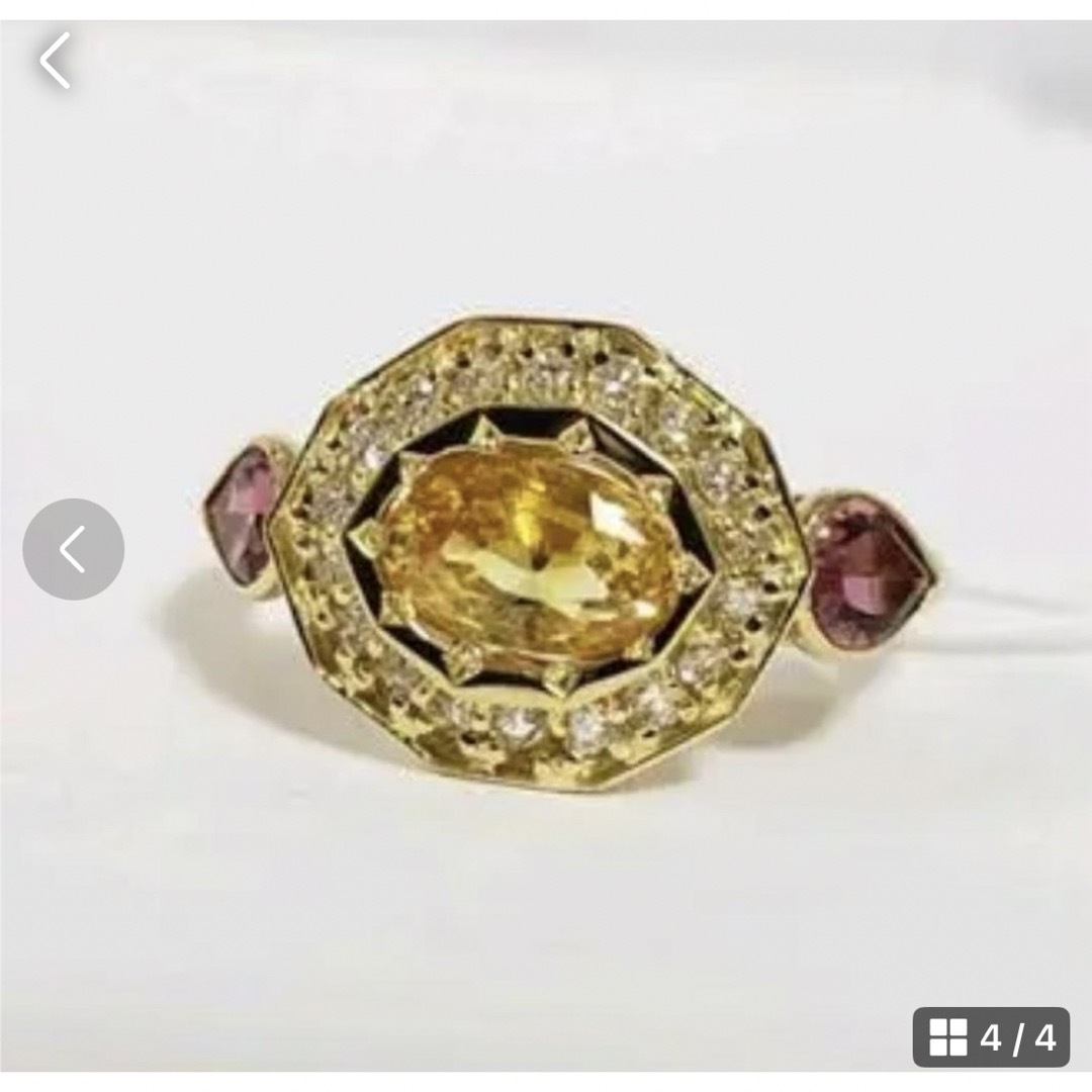 天然イエローサファイア　ダイヤモンドデザインリング レディースのアクセサリー(リング(指輪))の商品写真