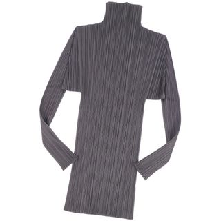 プリーツプリーズイッセイミヤケ(PLEATS PLEASE ISSEY MIYAKE)の美品 プリーツプリーズ イッセイミヤケ PLEATS PLEASE シャツ ブラウス ハイネック ロングスリーブ 長袖 プリーツ トップス レディース 3(L相当) グレー(シャツ/ブラウス(長袖/七分))