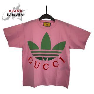 グッチ(Gucci)の新品未使用 GUCCI グッチ GUCCI × adidas サイズXS ピンク 桃色 グリーン 緑 コットン 723384XJE2A5904 トップス ロゴプリント 男女兼用 メンズ 405488 【中古】(Tシャツ/カットソー(半袖/袖なし))