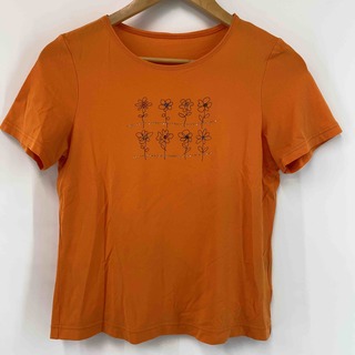 JOVAL  レディース Tシャツ（半袖）オレンジ 花柄プリント ラインストーン付き(Tシャツ(半袖/袖なし))