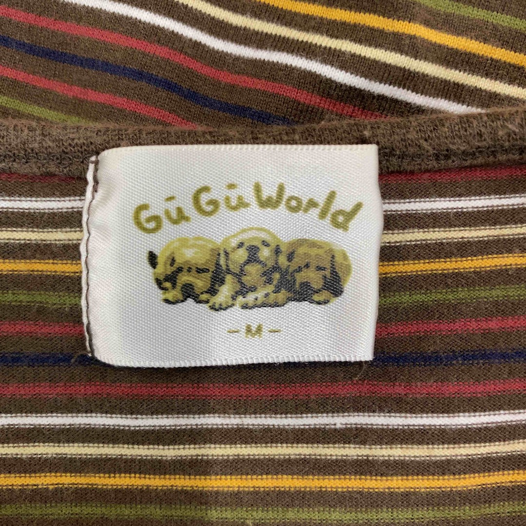 Gu Gu World  レディース Tシャツ（半袖）ボーダー ブラウン ワンポイント刺繍 レディースのトップス(Tシャツ(半袖/袖なし))の商品写真