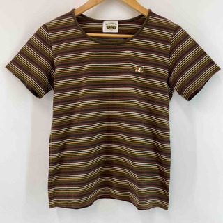 Gu Gu World  レディース Tシャツ（半袖）ボーダー ブラウン ワンポイント刺繍(Tシャツ(半袖/袖なし))
