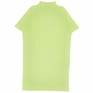 プリーツプリーズイッセイミヤケ(PLEATS PLEASE ISSEY MIYAKE)の美品 プリーツプリーズ イッセイミヤケ PLEATS PLEASE シャツ ブラウス ショートスリーブ ハイネック プリーツ トップス レディース 4(XL相当) イエロー(Tシャツ(半袖/袖なし))