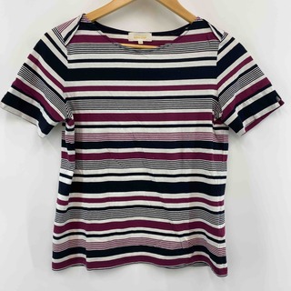 アルファキュービック(ALPHA CUBIC)のALPHA CUBIC アルファキュービック レディース Tシャツ（半袖）ボーダー コットン パープル(Tシャツ(半袖/袖なし))